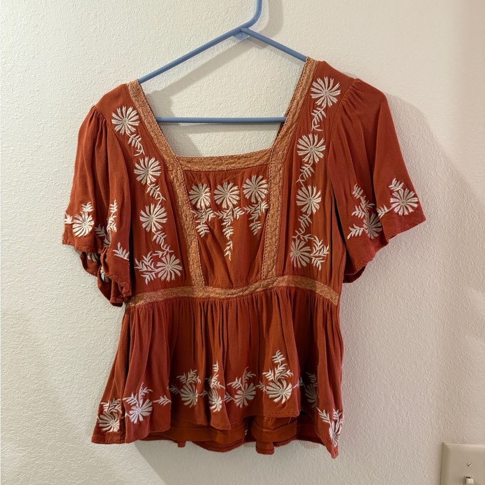 Bohme Terracotta Embroidered Blouse